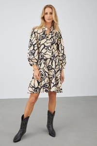 SUKIENKA NOEMI MINI - CZARNY WZÓR NA PIASKOWYM TLE
